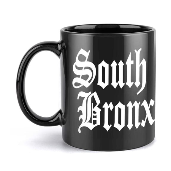 1pc South Bronx Humorous Ceramic Mug 11oz Bold White Text on Black Durable Coffee Cup Hot Cold Beverages Birthdays Holidays and Coffee Lovers Coffee Bar Accessories