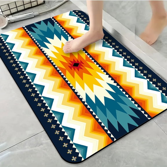 1pc Southwestern Style Geometric Bathroom Rug Bathroom Decor and Accessories- Durable,Anti Slip,And Quick Drying,Suitable For Indoor/outdoor Use - Perfect For Bathrooms,Bedrooms,Kitchens