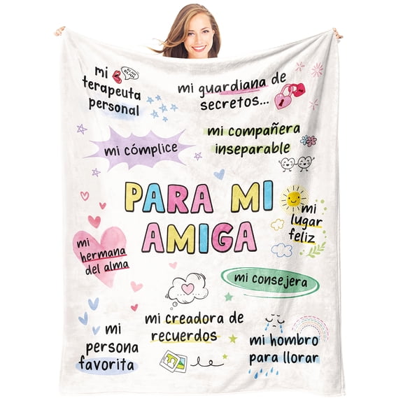 1pc Spanish Friendship Blanket with Spanish Love Phrases & BFF Messages Cute Gift for Best Friends All Season Soft Flannel Bedspread Spanish Text Design (Mi Amiga Amiga Para Mi Amiga)