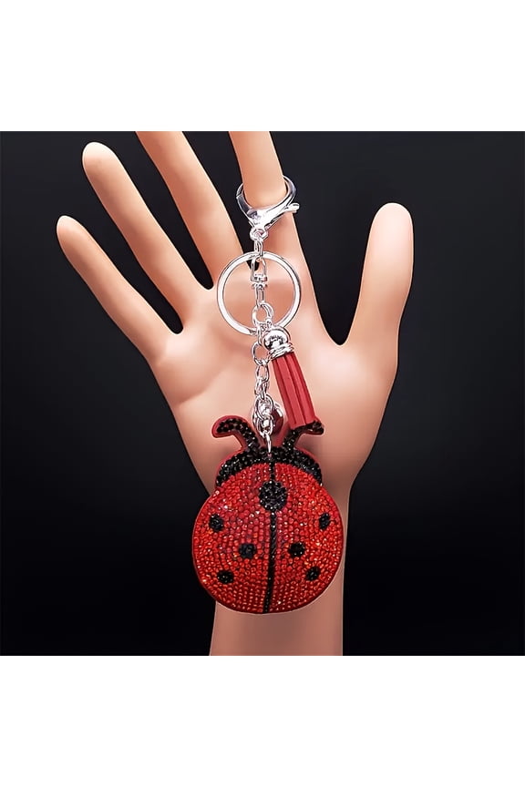 1pc Sparkling Ladybug Keychain with Red Tassel - Alloy and PVC Metal-Plated Accessory, Elegant Jewelry for Women and Men, Stylish Key Holder, Ladybug Jewelry, Fashionable Ladybug Tassel Keychain