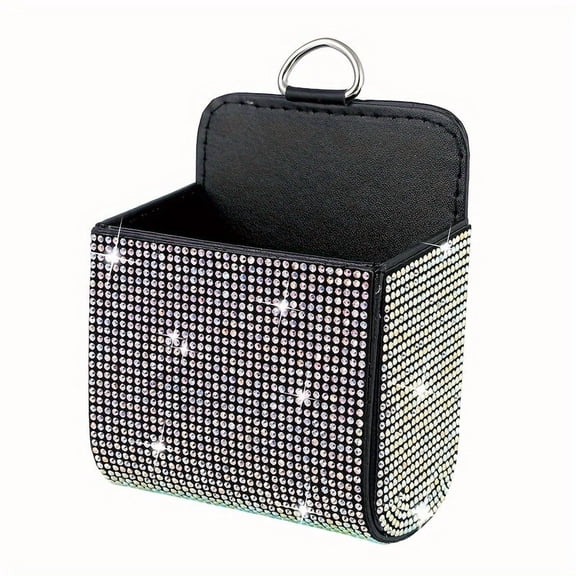 1pc Sparkling Rhinestone Car Storage Box with Shiny Lid & Drawer - Glitter Organizer for Dashboard, Console, or Door - Fit for Phones, Licenses, Keys, - Vehicle Interior Accessory (Suitable for Most)