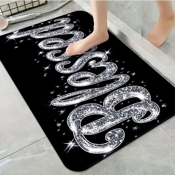 1pc Sparkly Blessed Text Bathroom Rug Bathroom Decor and Accessories- Durable,Anti Slip,And Quick Drying,Suitable For Indoor/outdoor Use - Perfect For Bathrooms,Bedrooms,Kitchens