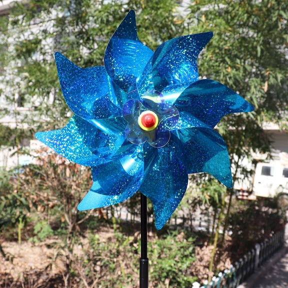 1pc Sparkly Reflective Pinwheels with Stakes, Colorful Wind Spinners Outdoor Bird Scare Devices, Foil Pin Wheel Holographic Whirl Windmill for Yard Garden Decor Garden Wind Spinner