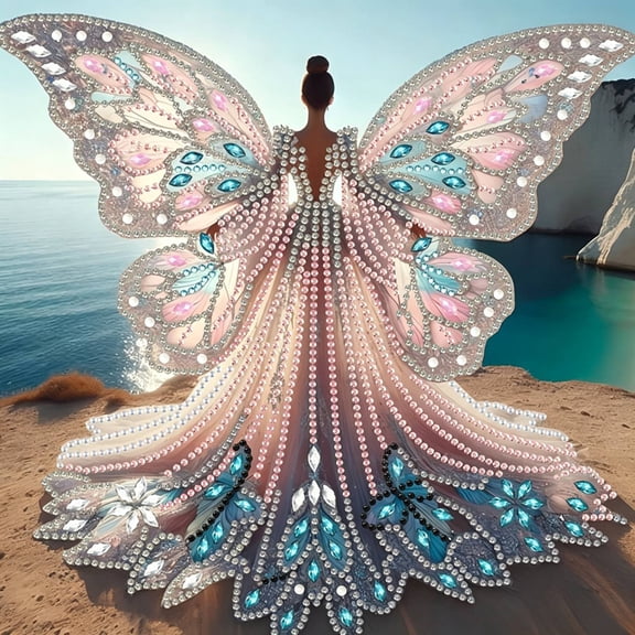 1pc Special Shaped Diamond Painting Kit with Frame 25 x 25 cm DIY Pearl Bead Art Craft Butterfly Dress Design