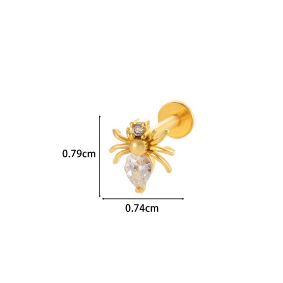 1pc Spider 316L Surgical Stainless Steel Clear Cubic Zirconia 17 Gauge Internally Threaded Labrets Piercing Jewelry Golden 8mm Pin: 1.2mm