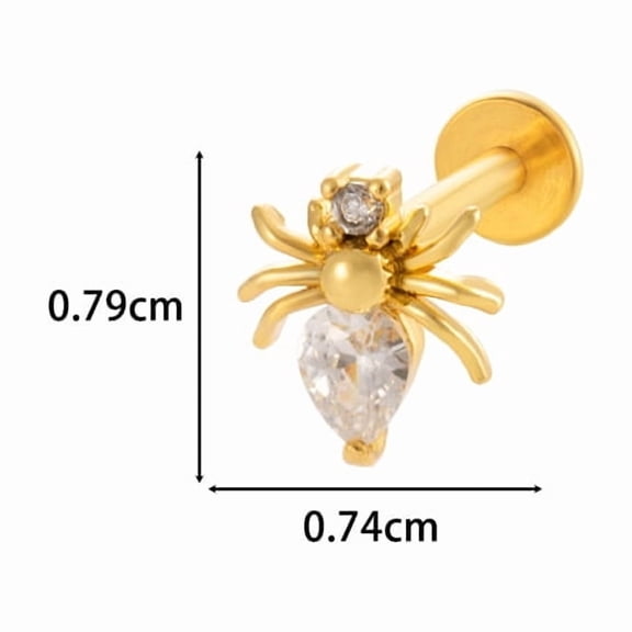 1pc Spider 316L Surgical Stainless Steel Clear Cubic Zirconia 17 Gauge Threadless Labrets Piercing Jewelry for Women Men Golden 8mm Pin: 1.2mm