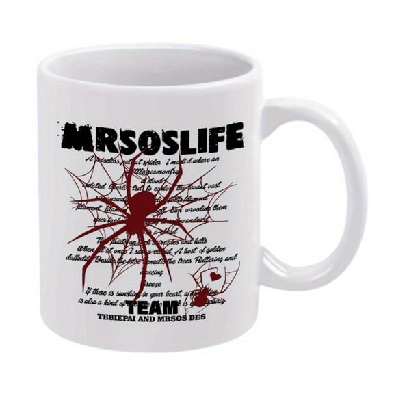 1pc Spider Web Red Spider Design 11oz Ceramic Coffee Mug with Humorous MrsosoLife Text Hand Wash Only Reusable Friends Family Home Office Use Spider Decor Playful Design Contrast Color Design