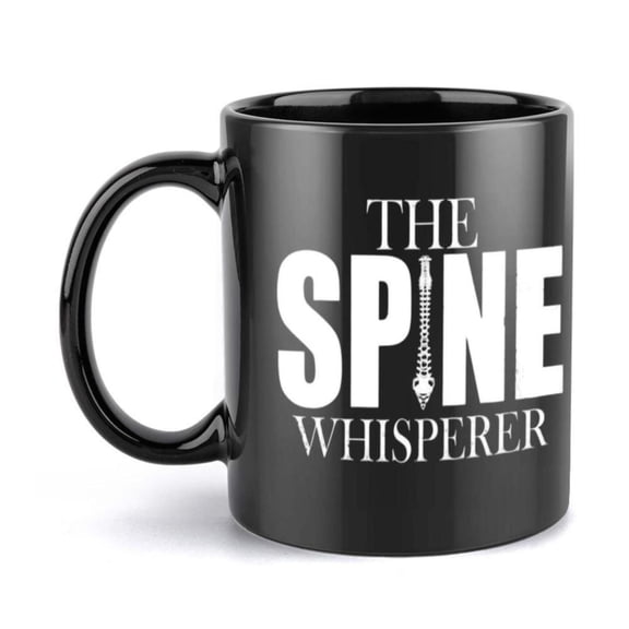 1pc Spine Whisperer Coffee Mug Spine Design with Text Black Ceramic Cup with Bold White Lettering 11oz Capacity Hot Beverages spine specialists chiropractors Professionals Funny Of