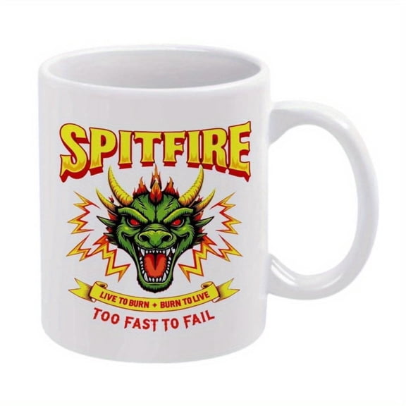 1pc Spitfire 11oz Ceramic Coffee Mug with Fiery Design Live to Burn Burn to Live Too Fast to Fail Motif Friends Family Hand Wash Only Coffee Bar Accessories