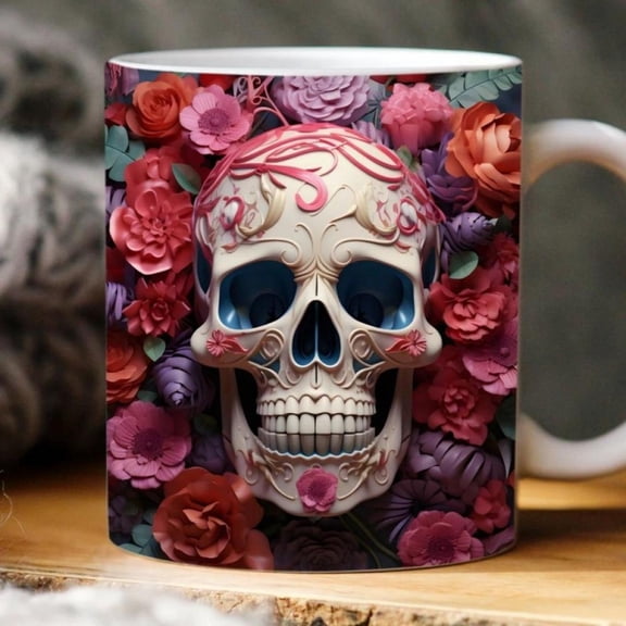1pc Spooky 3D Skull Ceramic Coffee Mug 11oz Halloween Cup Food Service Home Use