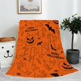 thumbnail image 1 of 1pc & Spooky Black & Orange Flannel Blanket - Soft Warm All-Season Bat,, Mummy, Frankenstein & Candy Corn Design, Halloween Quilt Cover, Gothic Blanket, Wicked Comforter, Goth Blanket, Gothic Comfort, 1 of 10