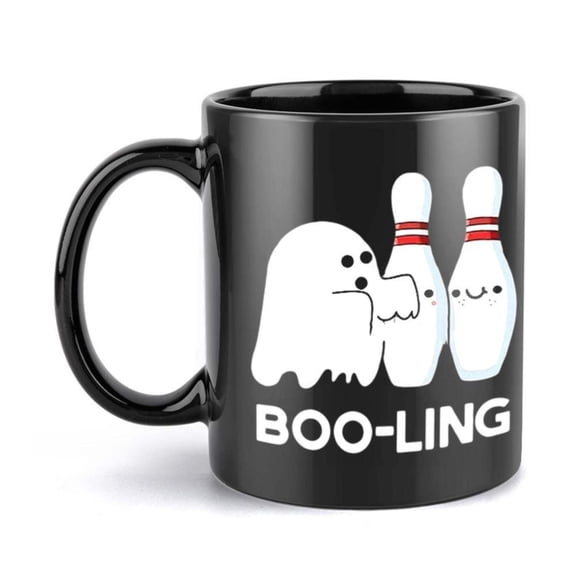 1pc Spooky Ghost Bowling Mug 11oz Ceramic Coffee Cup with Playful Ghost Pins Design BOO LING Text Friends Family Hand Wash Only Reusable All Season Use Coffee Bar Accessories