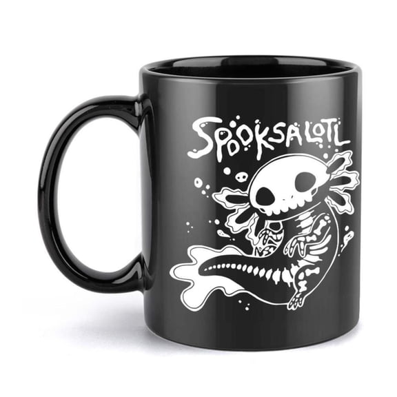 1pc Spooky Skeleton Axolotl 11oz Ceramic Coffee Mug White Halloween Themed Design with Spooksalot Text Christmas New Year Gifts Ideal Hot Cold Drinks Coffee Mug