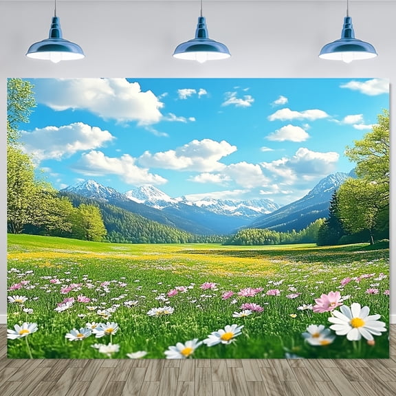 [1pc Spring Meadow Floral Photography Backdrop] Spring Meadow Floral Photography Backdrop Banner — Polyester, Versatile — Suitable for Dorms, Bedrooms, Parties, and Outdoor Decor