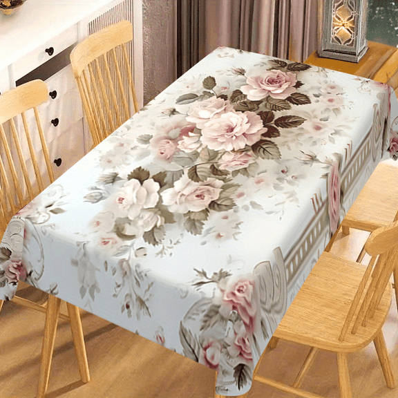 1pc of Spring-Themed Floral Table Cover Made of Polyester, Ideal for Gatherings, Outdoor Meals, And Home Dining Aesthetics, Perfect for Springtime Decor