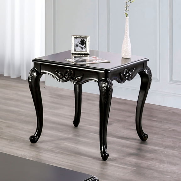 1pc Square End Table Traditional Style Curved Shape Legs Carved Design Solid Wood Structure Champagne Finish