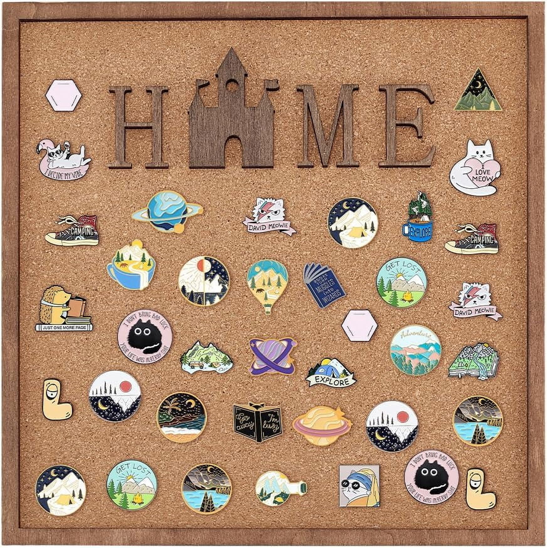 1pc Square Home Word Pin Board Cork Board 11.8x11.8inch Bulletin Display Board Wall Mounted Cork Board with Saddle Brown Frame for Brooch Pin Storage Display Office Home Decor