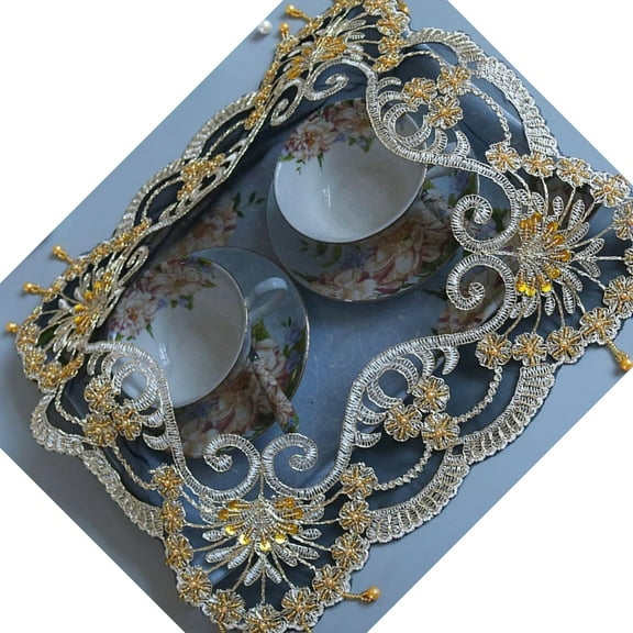 1pc Square Lace Sequins Embroidered Bead Pendant Luxury Placemat Coaster Party Wedding Table Mat Decor Accessories