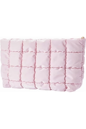 1pc Square Textured PU Leather Cosmetic Zipper Bags Ladies' Travel Storage Clutch Bags Rectangle Pearl Pink 190x265x30mm artisanal