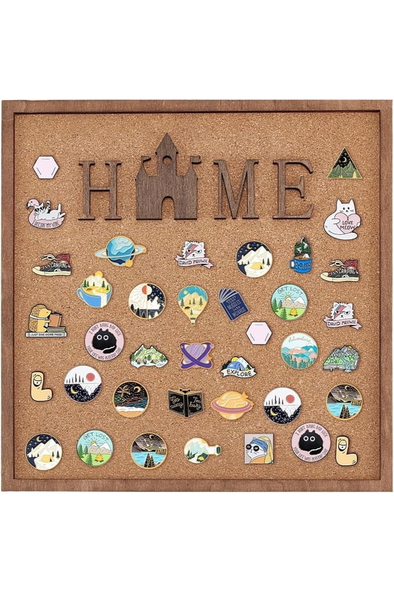1pc Square Wall Mounted Brooch Jewelry Display Cork Tray Wooden Enamel Pins Collection Display Board Holder Saddle Brown 30x30x1.8cm Brown