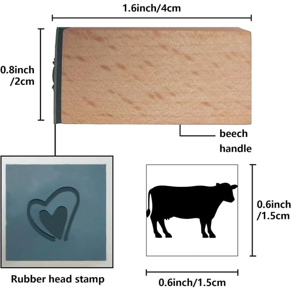 1pc Square Wooden Stamps with Rubber for Scrapbooking Cattle 40x15x15mm