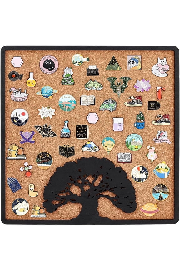1pc Square with Tree Wall Mounted Brooch Jewelry Display Cork Tray Wooden Enamel Pins Collection Display Board Holder Tan 30x30cm