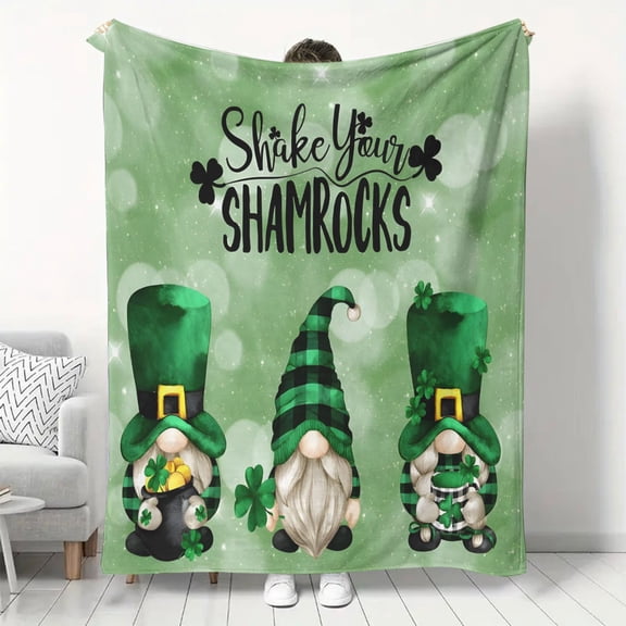 1pc St. Patrick'S Day Gnome Flannel Throw Blanket - Soft, Cozy, Lightweight Plush Blanket for Sofa, Bed, Camping - Hypoallergenic, All-Season Knit Fabric