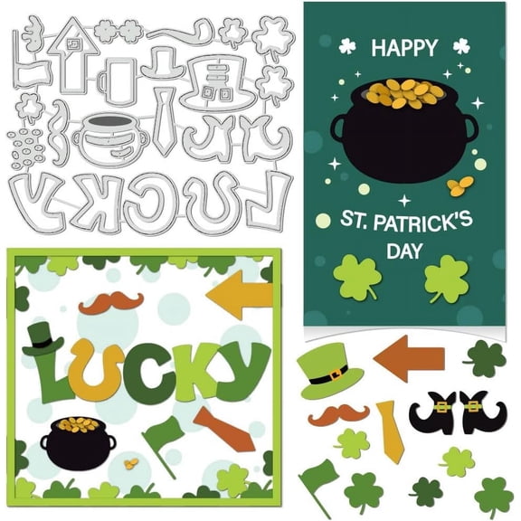 1pc St. Patrick's Day Lucky Die Cuts for Card Making 5.8x4.4inch Irish Shamrock Embossing Stencils Template for Card Scrapbooking DIY Craft Album Paper Card Decor 0.08cm Thick Silver DIY