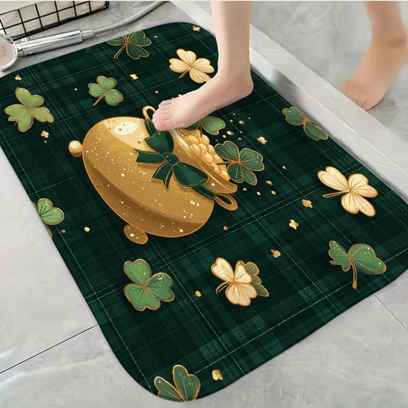 1pc St. Patrick's Holiday Bathroom Rug, Pot of Gold Non-Slip Machine Washable Soft Polyester Mat for Bathrooms,Indoor Outdoor Rugs Saint Patrick's Day Decorations,Bedrooms,Kitchens,16"x24"