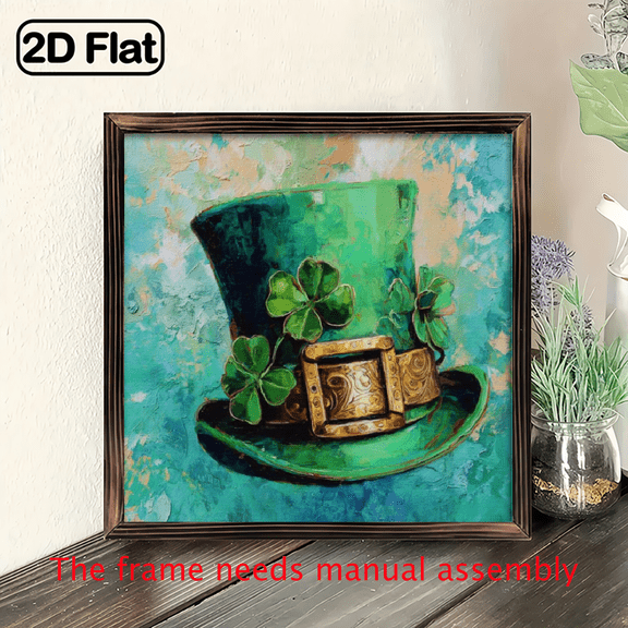 1pc, Stacked Tea Cups with Shamrocks Farmhouse Style Wood Framed Sign, Rustic Wall Art for Entryway, Living Room, Beautiful Housewarming Gift St Patrick'S Day Decorations.8*8in