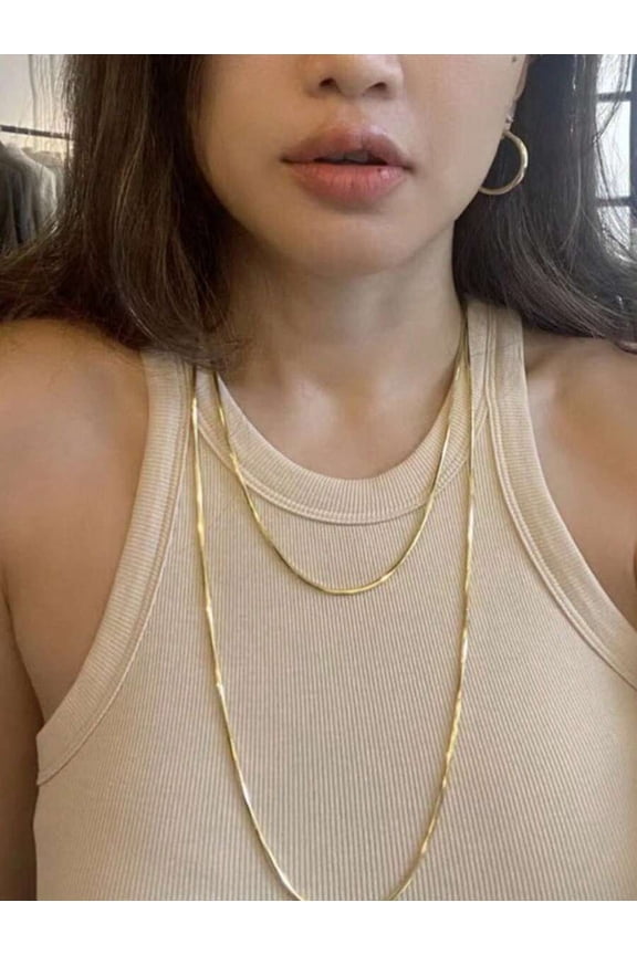 1pc Stainless Steel 18k Gold Plated Double Layer Twisted 120cm Snake Bone Chain Necklace