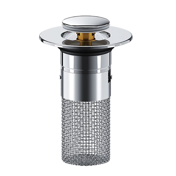 1pc Stainless Steel Bathroom Sink Strainer & Stopper - Universal Hair Catcher & Clog Filter Basket, Removable Sink Plug to Prevent Drain Clogs & Keep Sinks Clean (Copper Core Model)