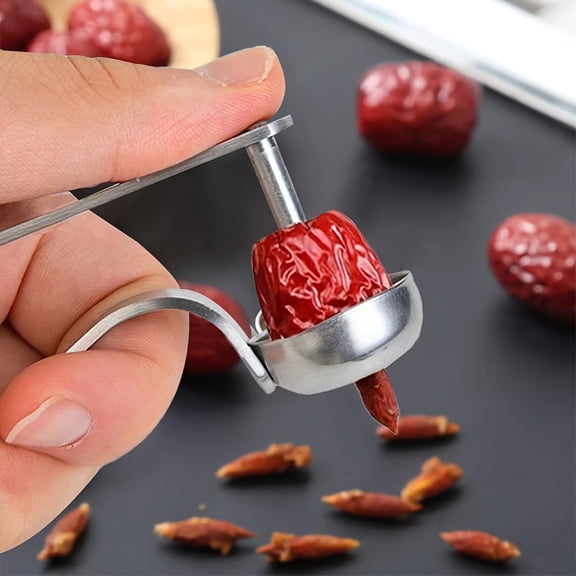 1pc Stainless Steel Cherry Pitter Seed Remover Household Kitchen Jujube Pitting Device Handheld Hawthorn Date Fruit Multi-Function Pitting And Peeling Date Clip Kitchen Gadget