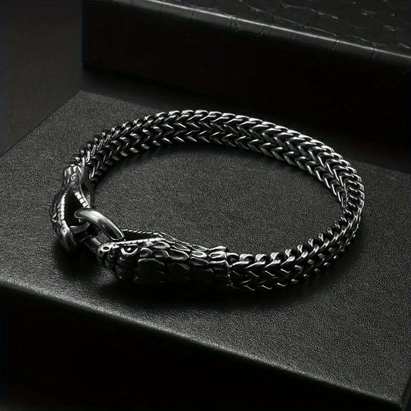 1pc Stainless Steel Classic Snake Head Animal Bracelet with Ring Buckle for Men's Jewelry Gift Accessories,1 Set
