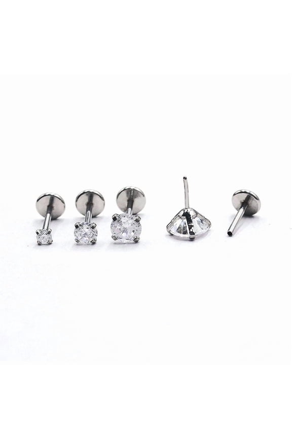 1pc Stainless Steel Clear Cubic Zirconia Threadless Labret Stud Tragus Stud Flat Back Earring Stainless Steel Color 6mm Pin: 0.8mm Head: 3mm for DIY
