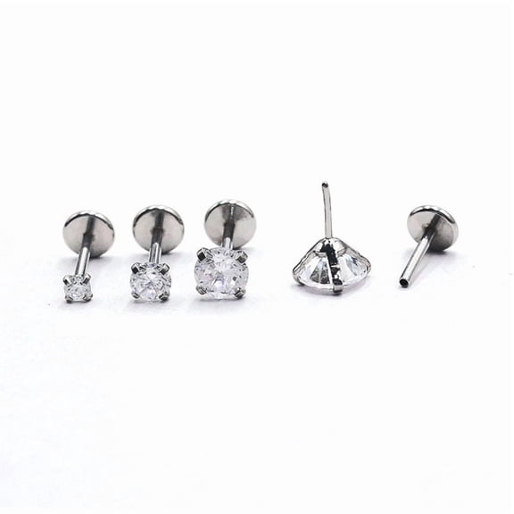 1pc Stainless Steel Clear Cubic Zirconia Threadless Labret Stud Tragus Stud Flat Back Earring Stainless Steel Color 6mm Pin: 0.8mm Head: 3mm for DIY