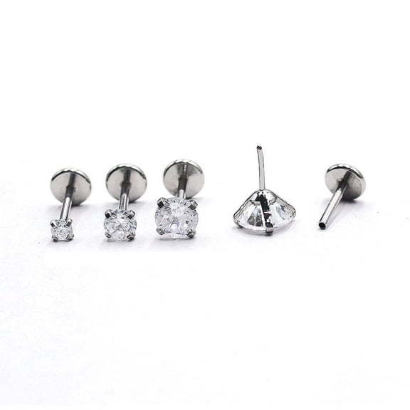 1pc Stainless Steel Clear Cubic Zirconia Threadless Labret Stud Tragus Stud Flat Back Earring Stainless Steel Color 6mm Pin: 0.8mm Head: 4mm