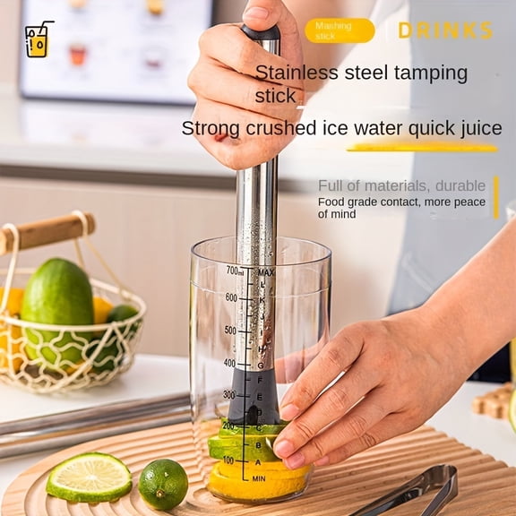 1pc Stainless Steel Juice Muddler, Ice Crush Stick, Milk Tea Shop Hand Muddler, Fruit Press Stick, Lemon Smash Hammer, Color Random