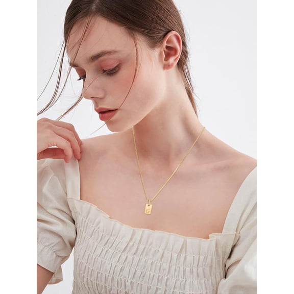 1pc Stainless Steel Letter Rectangle Pendant Necklaces Brass box Chain Necklaces for Women Men Lead Free & Nickel Free & Cadmium Free Golden Letter L