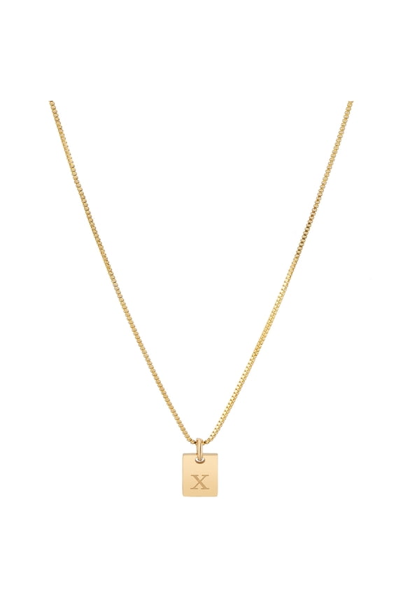 1pc Stainless Steel Letter Rectangle Pendant Necklaces Brass box Chain Necklaces for Women Men Lead Free & Nickel Free & Cadmium Free Golden Letter X