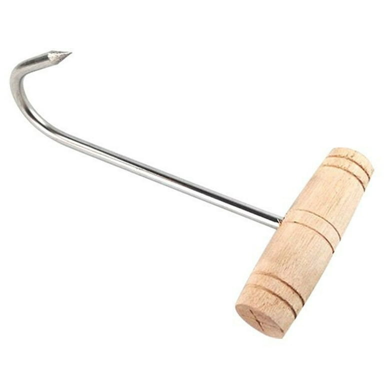 1pc Stainless Steel Meat Hook Wooden Handle T Shaped Hanging Hook