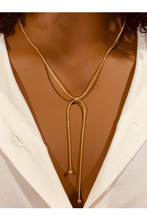 1pc Stainless Steel Minimalist Adjustable Lariat Necklace In Gold Tone Finish
