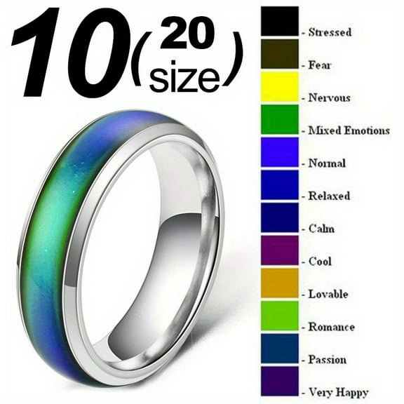 1pc Stainless Steel Mood Ring - Color-Changing Imitation Inlay, Relax Jewelry for Men & Women, Adjustable Emotion Ring with Gradient Color Guide (Stress/Neutral/Emotion/Mixed) - Unique Gift Idea,