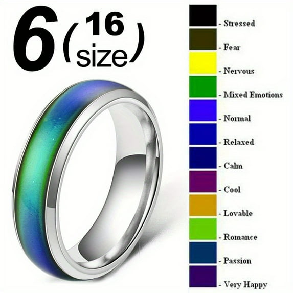 1pc Stainless Steel Mood Ring - Color-Changing Imitation Inlay, Relax Jewelry for Men & Women, Adjustable Emotion Ring with Gradient Color Guide (Stress/Neutral/Emotion/Mixed) - Unique Gift Idea,