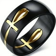 thumbnail image 1 of 1pc Stainless Steel Unique Boho 2-Tone Black and Golden Ankh Cross Symbol Ring for Men - Egyptian-Inspired Wedding Band, Hypoallergenic and Comfortable to Wear, Durable Construction,Black11, 1 of 7
