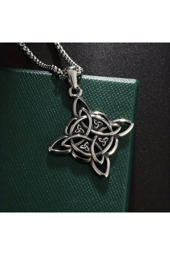 1pc Stainless Steel Witch Knot Pendant Necklace - Intricate Celtic Design, Vintage Style Jewelry for Casual Attire or Gift, Mystical Accessory | Ethnic Fashion | Intricate Craftsmanship,Silvery