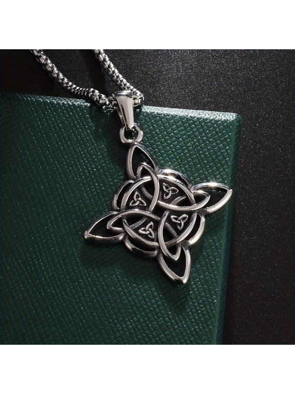 1pc Stainless Steel Witch Knot Pendant Necklace - Intricate Celtic Design, Vintage Style Jewelry for Casual Attire or Gift, Mystical Accessory | Ethnic Fashion | Intricate Craftsmanship,Silvery