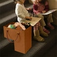 thumbnail image 1 of 1pc Stair Basket w/Rounded Leather Handle, Premium Felt Staircase Basket for Carpeted & Wooden Stairs, Stairway Basket Fabric Stair Storage Bin for Toys, Clothes, Books & Tools, 16.5×16.5×10In, Brown, 1 of 7