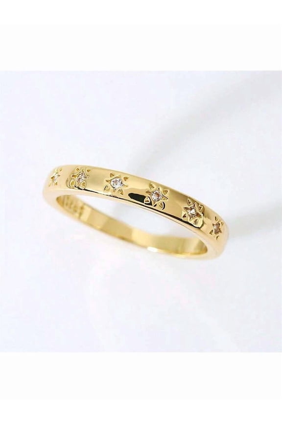 1pc Star-Embellished Goldtone Stackable Ring With Cubic Zirconia, Color 10