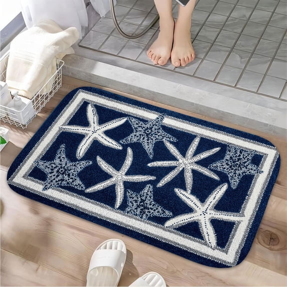 1pc Starfish Doormat Absorbent Non-Slip Bathroom Thickened Flannel Rug Decor,Soft,Quick Drying,Suitable For Indoor/outdoor Use,Bathrooms,Bedrooms,Kitchens,Terrace,Laundry Rooms,16"x24"